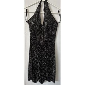 Y2K 2000s Taboo Dress Small Black Glitter Halter Mini Ruched Cocktail Party Club